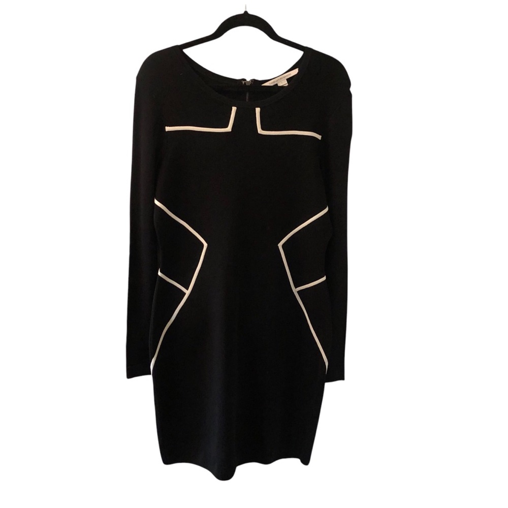 Diane von Furstenberg Black Josephine Bodycon style Dress with White Accent LG